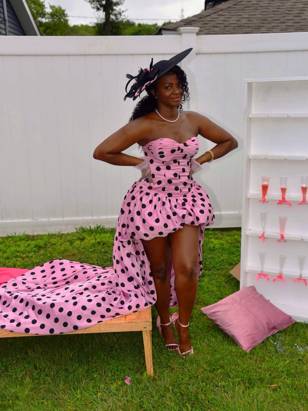 Strapless Pink Polka Dot High-Low Party Dress
